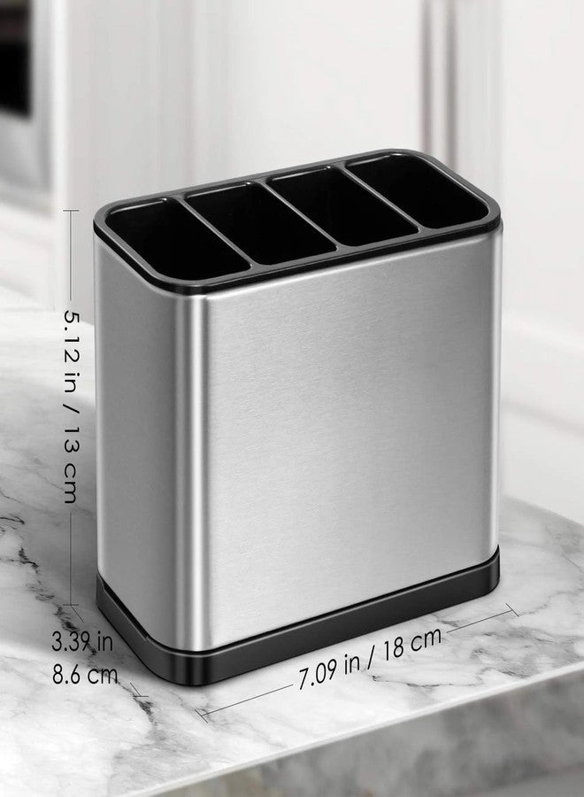 DOOMSDAY Stainless Steel Utensil Holder for Kitchen Countertop | 4-Compartment Cutlery Organizer with Removable Dividers | Anti-Slip Base & Drainage Function | Large Capacity - Image 3